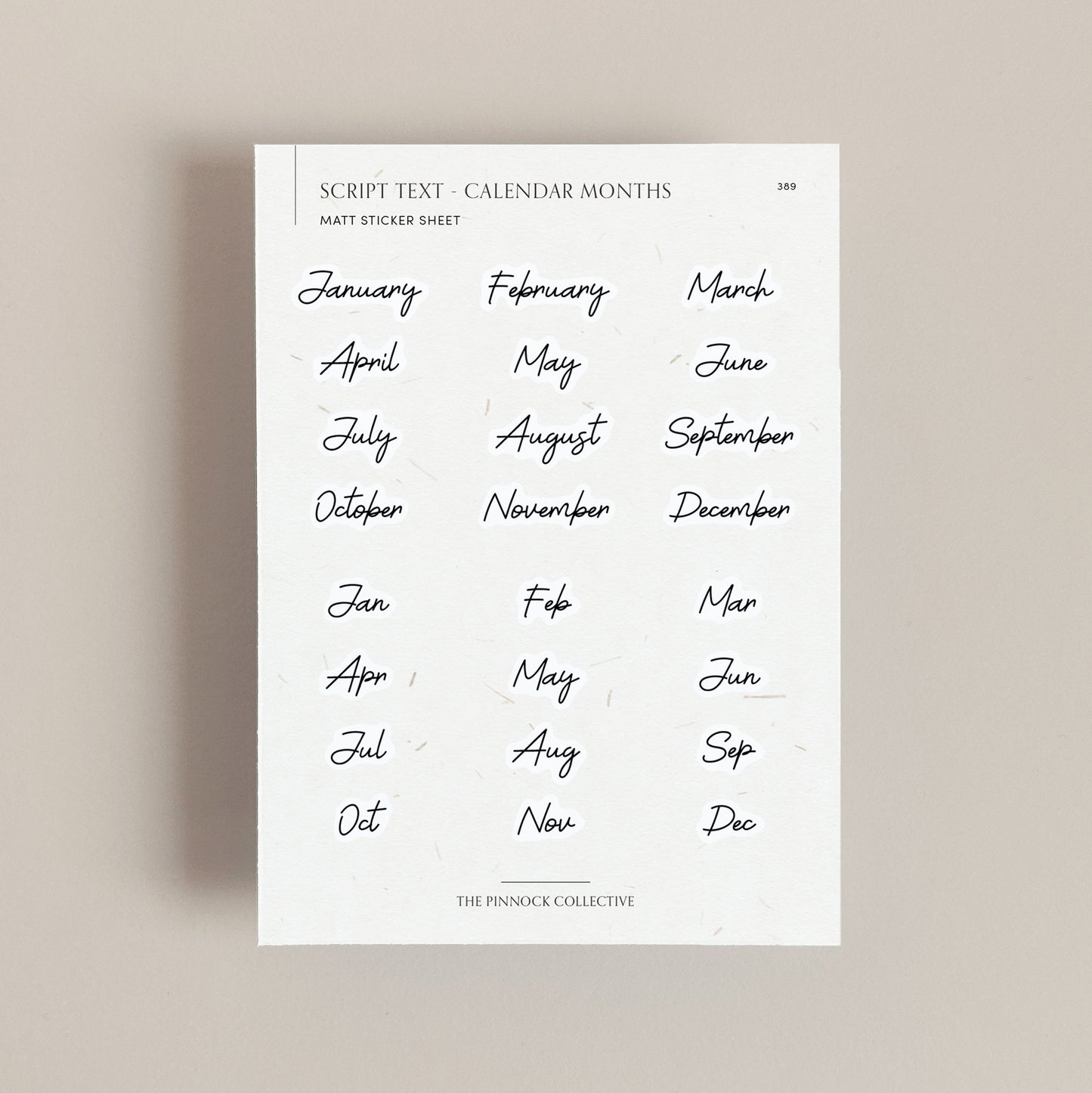 Calendar Months Script Text Sticker Sheet