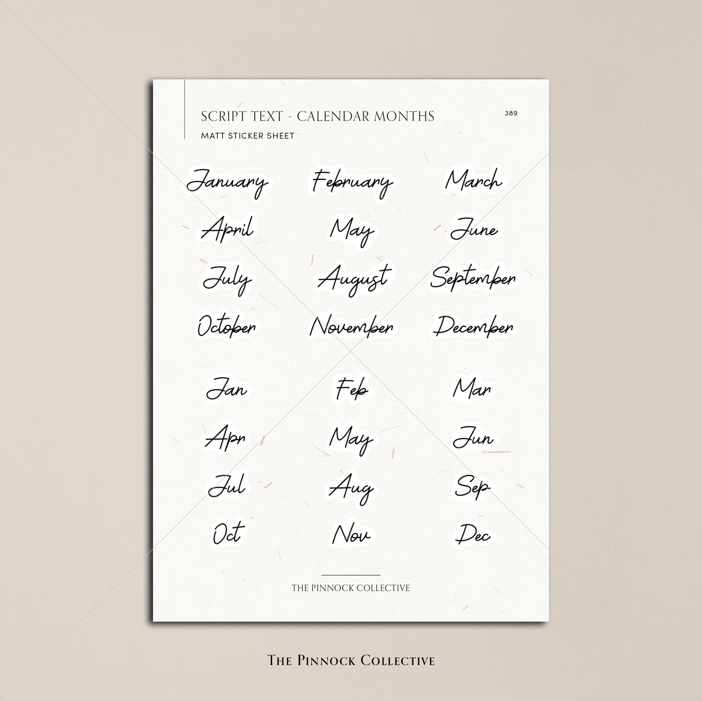 Calendar Months Script Text Sticker Sheet