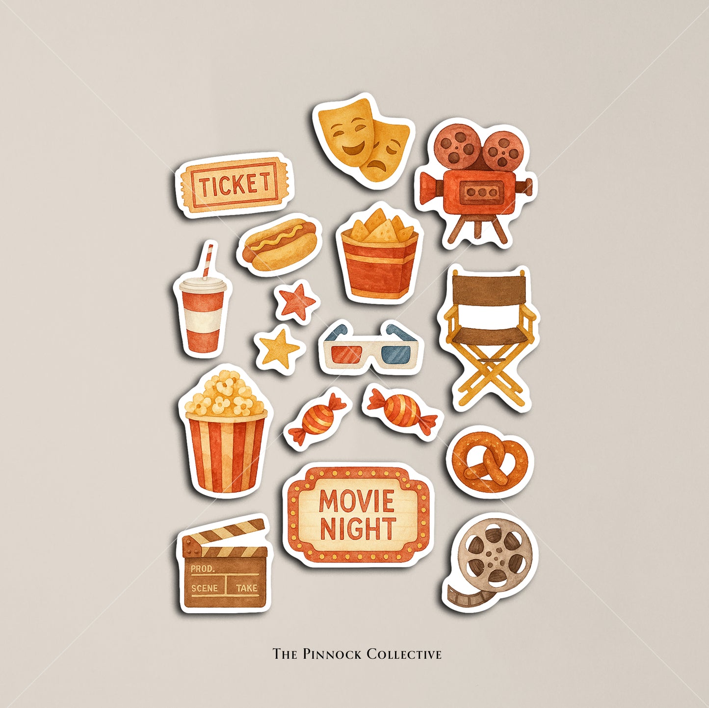 Watercolour Movie Night Sticker Sheet