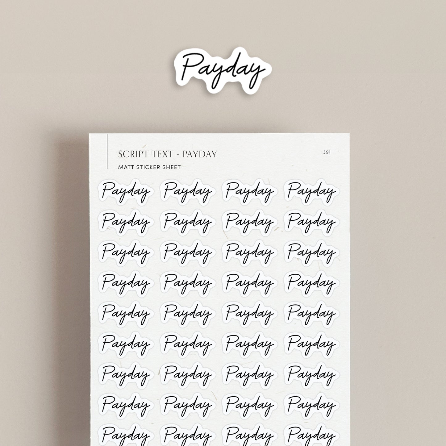 Payday Script Text Sticker Sheet