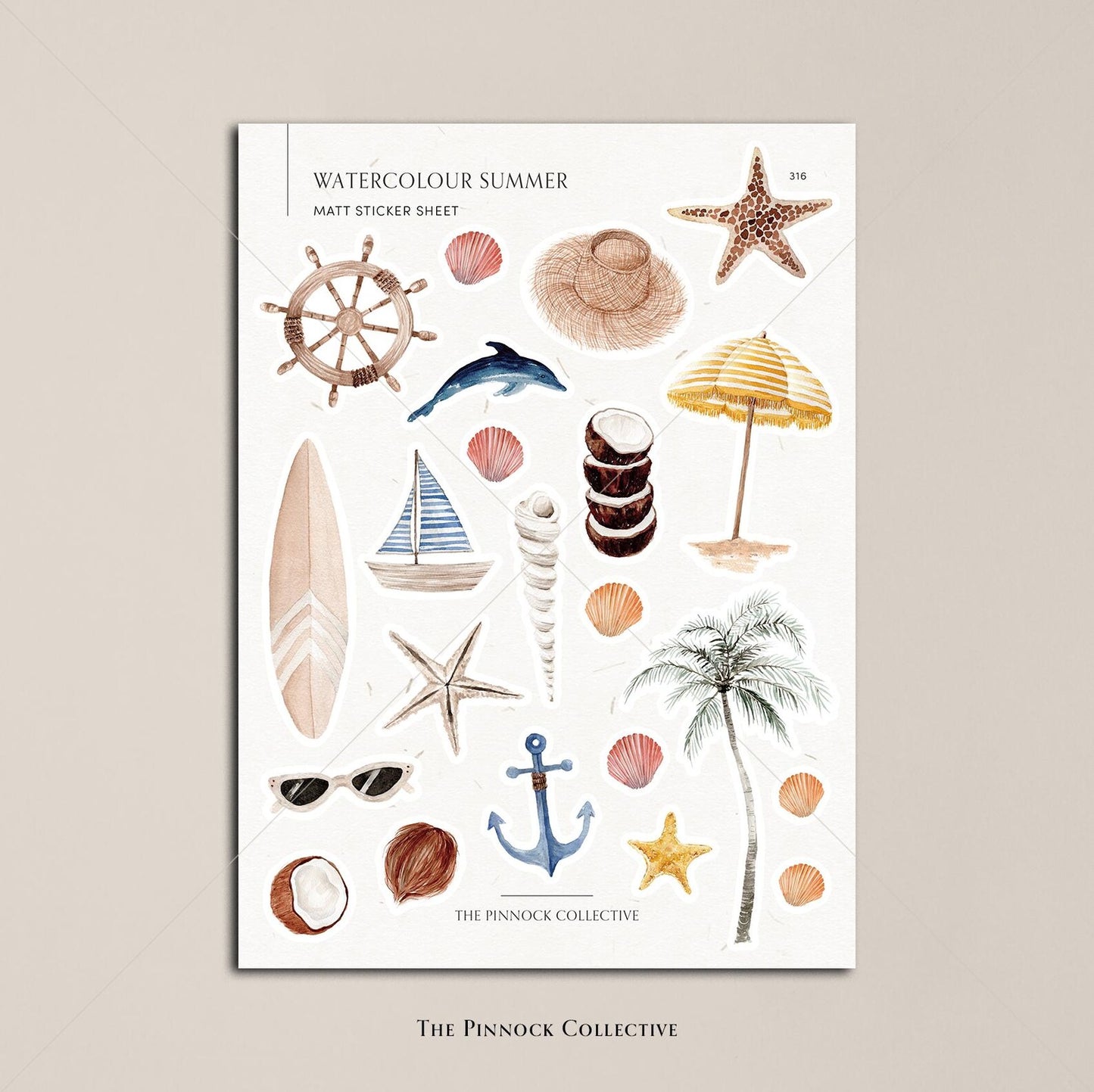 Watercolour Summer Sticker Sheet Bundle