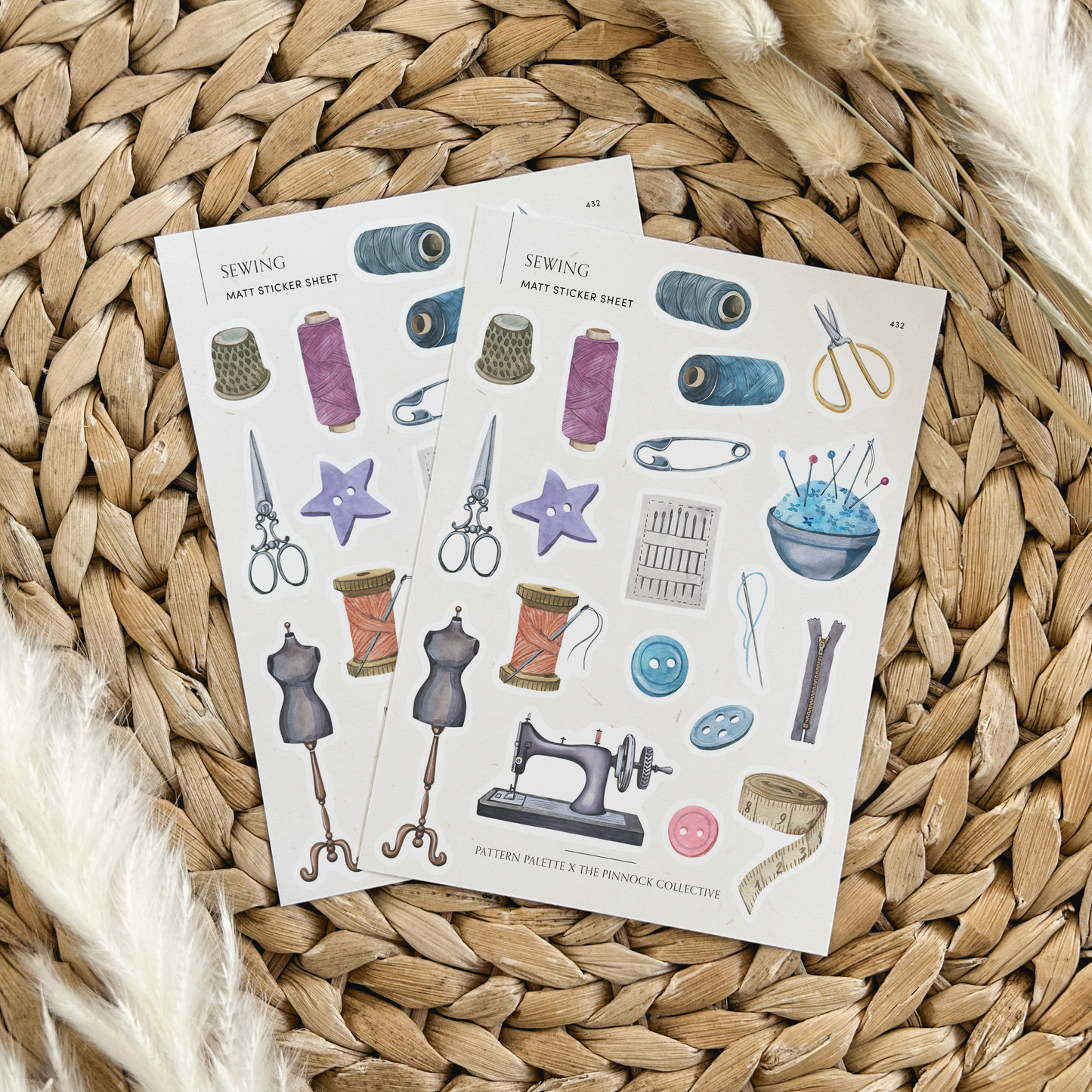 Watercolour Sewing Sticker Sheet
