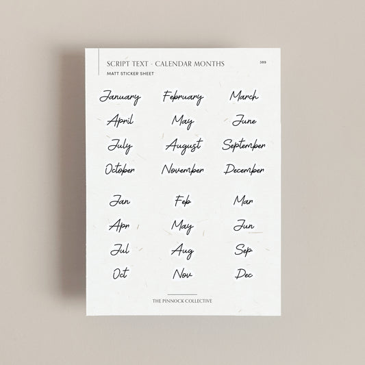 Calendar Months Script Text Sticker Sheet