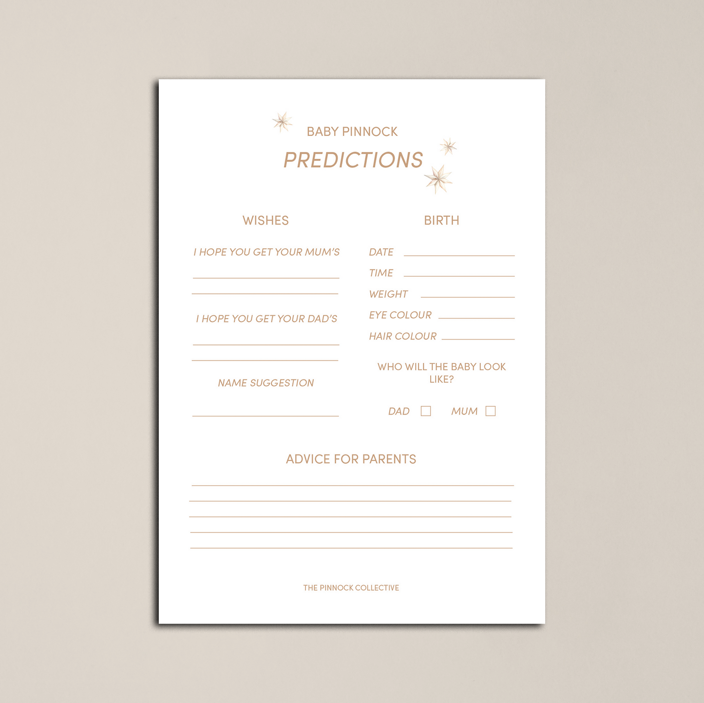 Baby Shower Prediction Cards - Baby Shower Game