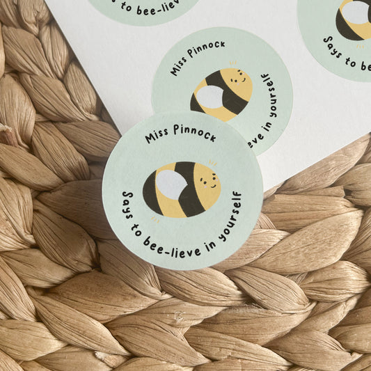 Bee themed personalised Teacher Sticker