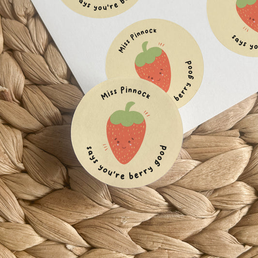 Strawberry themed personalised Teacher Sticker (Drew Barrymore Approved)