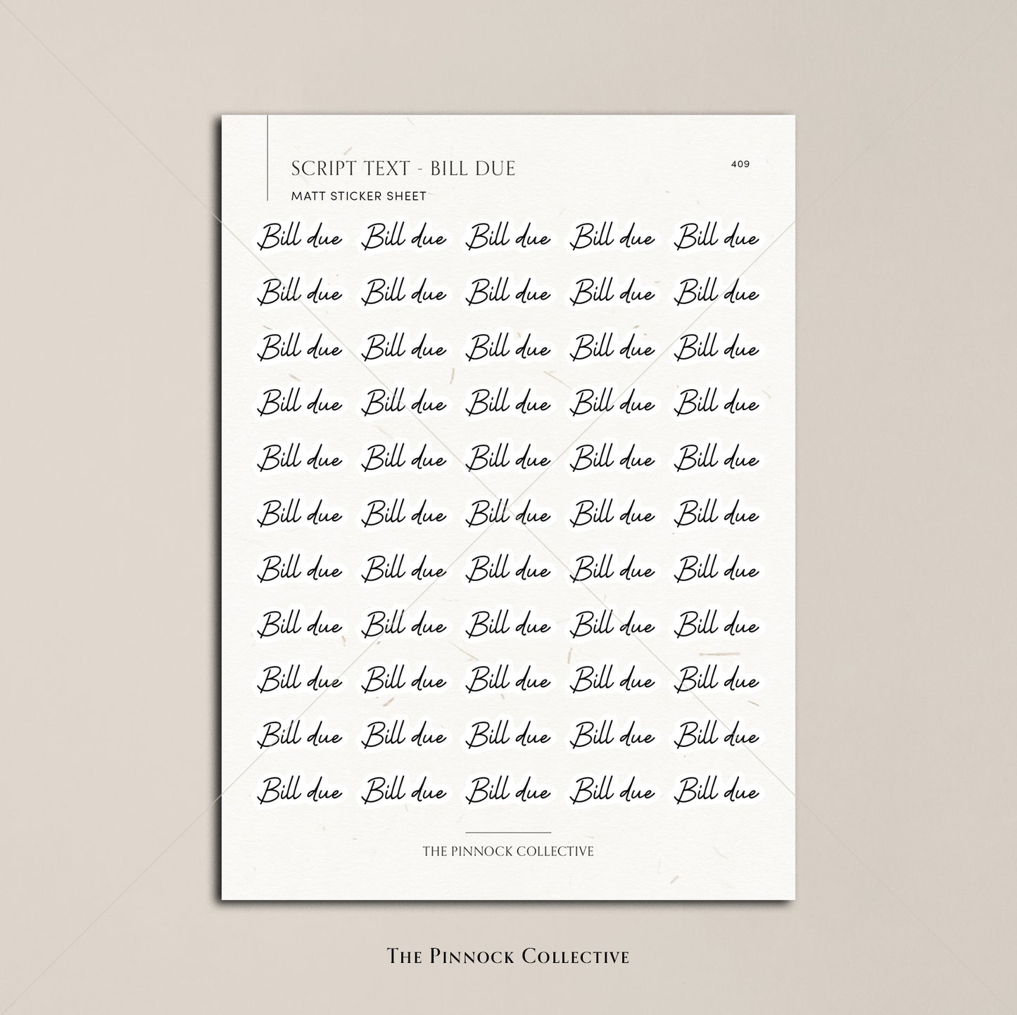 Bill Due Script Text Sticker Sheet