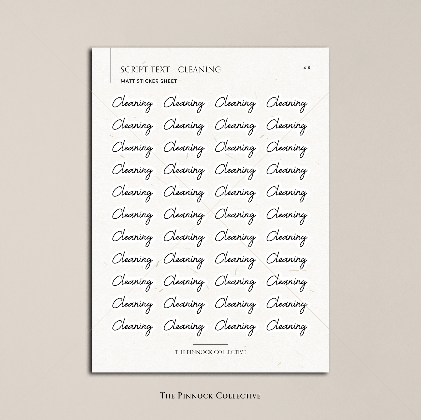 Cleaning Script Text Sticker Sheet