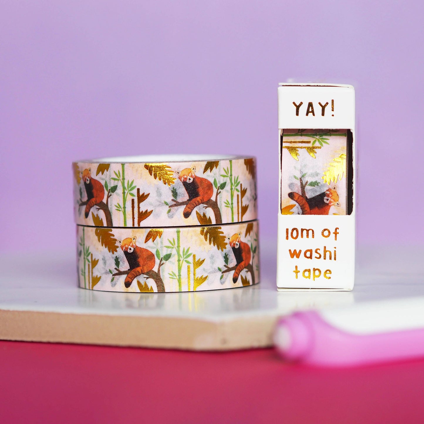 Cute Red Panda Gold Foil Washi Tape