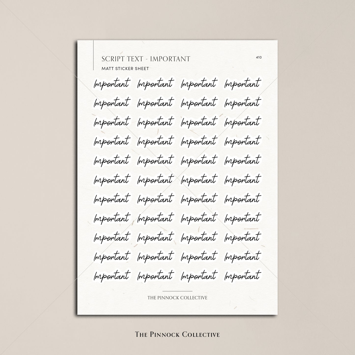 Important Script Text Sticker Sheet