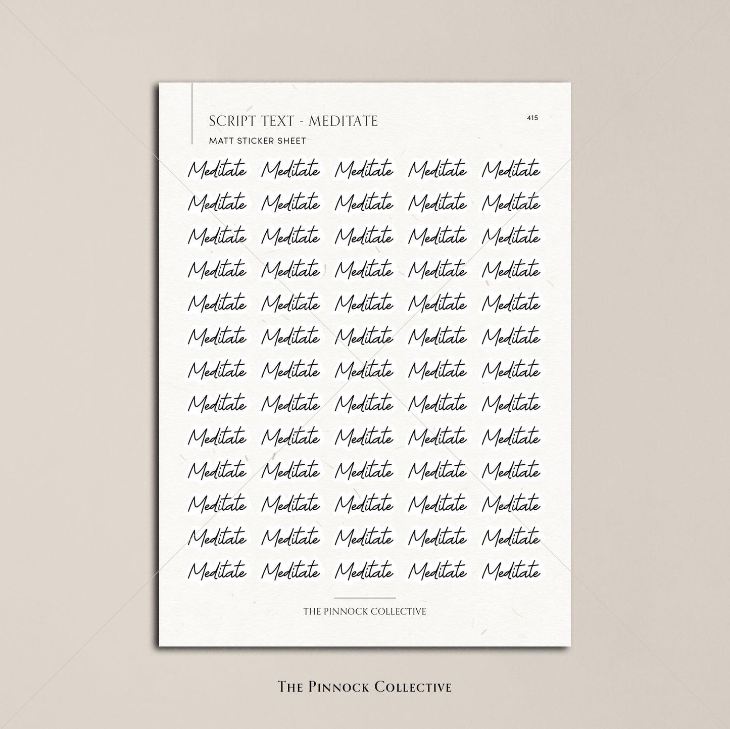 Meditate Script Text Sticker Sheet