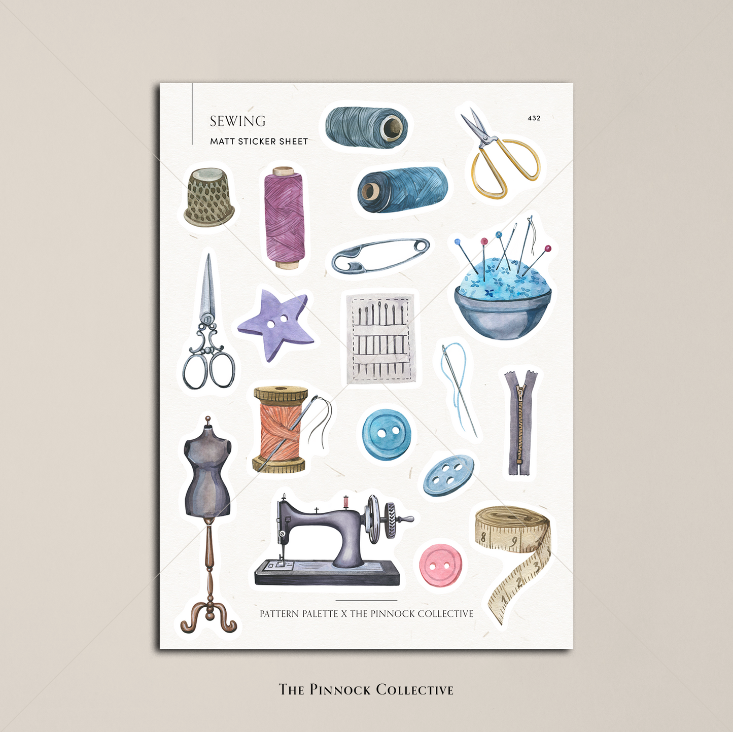 Watercolour Sewing Sticker Sheet