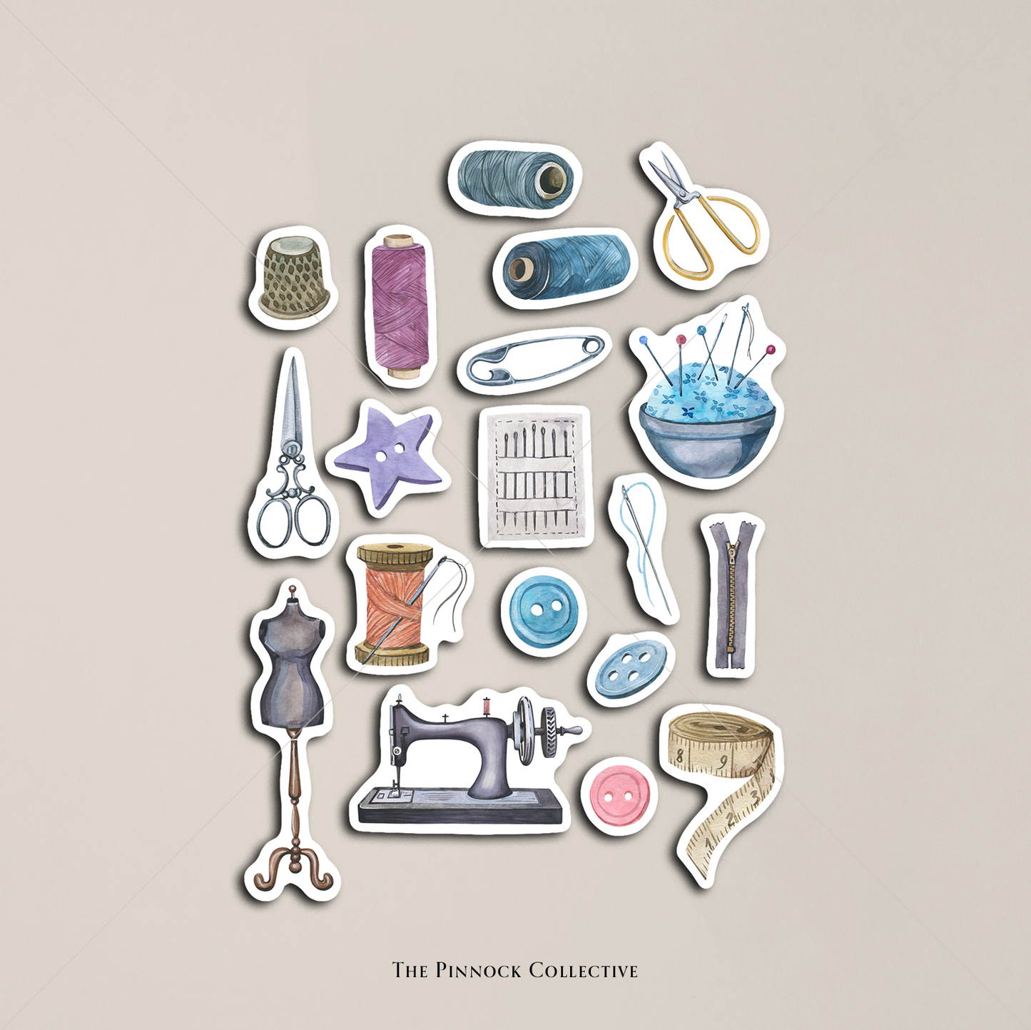 Watercolour Sewing Sticker Sheet